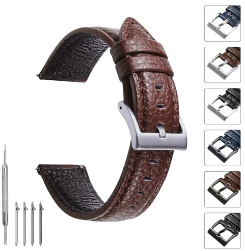 TODYSTRAP Uhrenarmband 20mm Leder, Uhrenarmbänder für Herren aus Schwarz Lychee-Leder, Ersatz, Weiche, Smartwatch Armband, 20mm 22mm