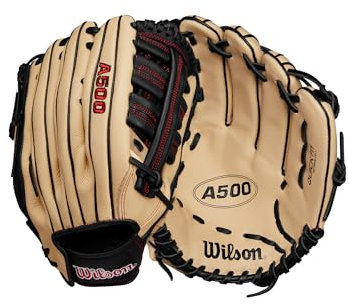 Wilson A500 Outfield Baseballhandschuh für Jugendliche, linke Hand, 31,8 cm, Blond/Rot/Schwarz