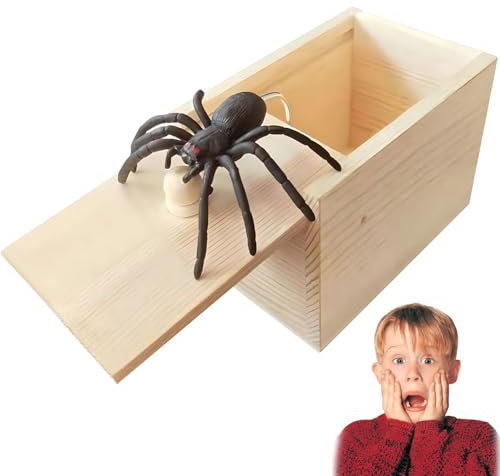 HSLPSM Spinne In Box, Prank, Spinnen Spielzeug Box Holz, Spinnen Prank Box, Scherzartikel für Halloween Streich, Plastik Schwarze Realistische, für Erwachsene Kinder Springendes Geschenkboxen (B)