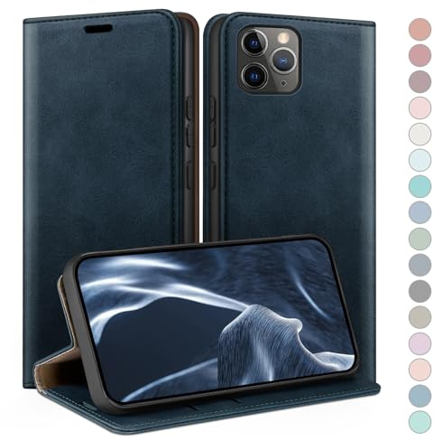 HUOUH für iPhone 11 Pro 5.8 Hülle mit RFID Schutzhülle aus Lederhülle Handyhülle,Kartenfach Leder ständer Handy hülle,360 Grad Schutz Cover für Apple 11 Pro Klapphülle Wallet Case Dunkelblau