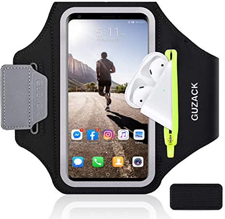 GUZACK Running Armband for iPhone 17 16 15 14 13 Pro Max, Galaxy S25 S24 S23 S22, with Card Slot & Key Pockets, Running Phone Holder, Fit Up to 6.9 Inches Phone - Size L (Bigger Arm 14-17 in)