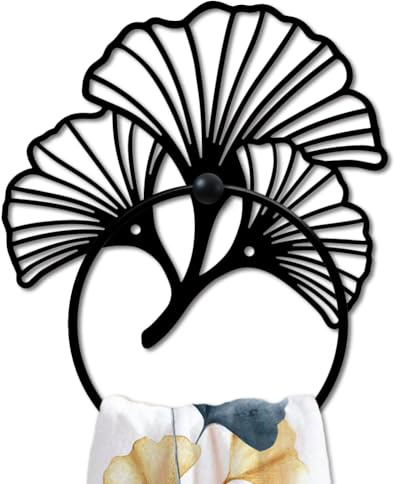 MAYJOYDIY Ginkgo Leaf Towel Ring, Wall Mounted Botanical Metal Holder, Natural Plant Theme Home Decor for Bathroom Kitchen