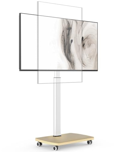 AOKCOS Carrello Porta TV con Ruote per 32-65 Pollici, Orizzontale e Verticale Supporto TV da Pavimento con Base in Legno, Inclinabile e Regolabile in Altezza, Max VESA 400x400mm 30kg