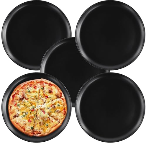 SYUTBOU 5 Stück Pizzaform 30 cm Rund, Pizzablech Edelstahl Schwarz, Pizza Backblech Ofenblech für Backen, Servieren