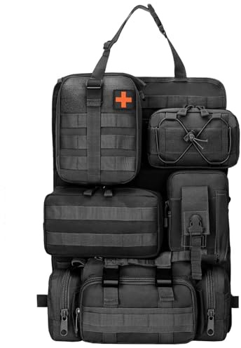 DaMohony Tactical Car Seat Back Organizer, Universal Vehicle Seat Back Organizer with 5 Detachable Storage Pouch, Upgrade Waterproof Tactical Molle Car Backrest Hanging Bag for Car Truck Jeep SUV