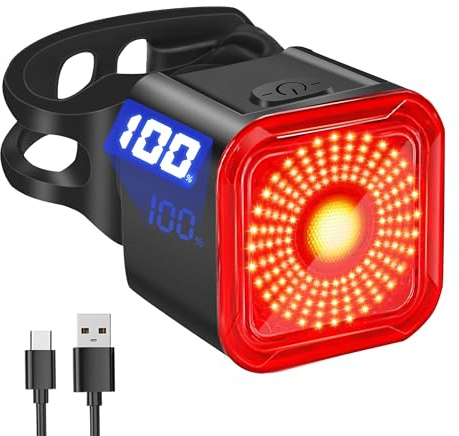 DARKBEAM Bike Tail Light with LED Display Screen, USB-C Rechargeable 6 Light Modes, IP55 Waterproof Bicycle Taillight for Night Riding, Super Bright Rear Bike Light for Road Mountain, Cycling
