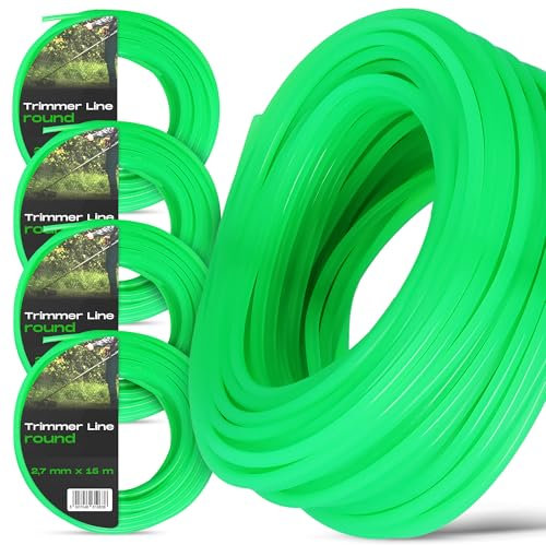Instalguru 4X Hilo de Corte 2,7 mm 15 m Nylon Cuerda de Desbrozadora Cortacésped Recortadoras Redondo Verde Repuesto Línea Jardinería Hierba Alambre Alta Resistencia Fuerte