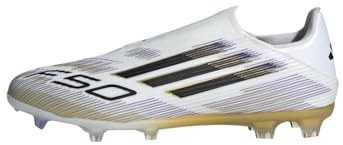 adidas Unisex Bota de fútbol F50 League Laceless césped Natural seco/multisuperficie, Cloud White/Core Black/Gold Metallic, 48