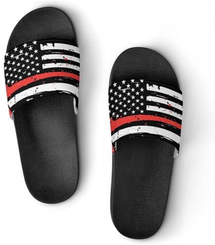 KAOEOSI Thin Red Line Flag Firefighters Memorial American Flag PVC House Slippers for Men Women Non Slip Outdoor Sandals Home Shoes 46 (287mm)