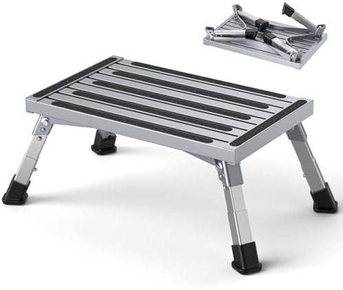 Aluminium Tritthocker Klappbar, Kippsicher Leicht, Klappbar Rutschfester, trittstufe für Camping, Küche und Wohnmobil Tritthocker, 350 KG Belastung, 4-stufige Höhenverstellung (18cm/20cm/22cm/24cm)