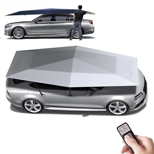 Cochera plegable para coche, totalmente automática, con control remoto, toldo portátil, protección contra rayos UV (90 x 189 pulgadas)