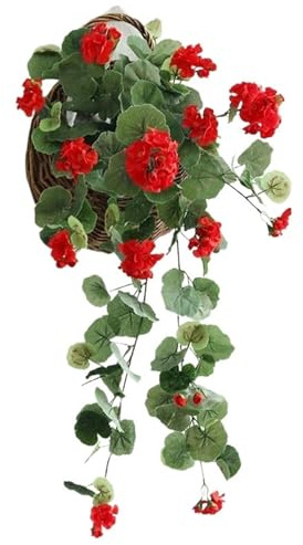LSNNMU Artificial Hanging Flowers 2 Pcs Artificial Hanging Flowers Begonia Silk Plants Geranium for Outdoor Indoor Patio Garden Decor(Red)