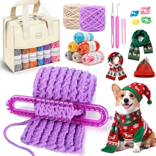 MIAOKE 81 Teiliges Strickring Set, Strickset, Strickrahmen, Handstricker | Werkzeug mit Garn Häkelnadel und Pompon-Maker, Perfekt Herstellen von Schals und Mützen, DIY-Bastelset für Anfänger