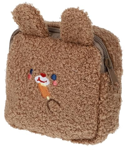 BIUDECO Bolsa para Compresas Menstruales de Felpa Bordado de Conejito Tamaño Pequeño Color Marrón Oso Cremallera Adecuado para Almacenamiento Higiénico de Compresas de Lactancia y