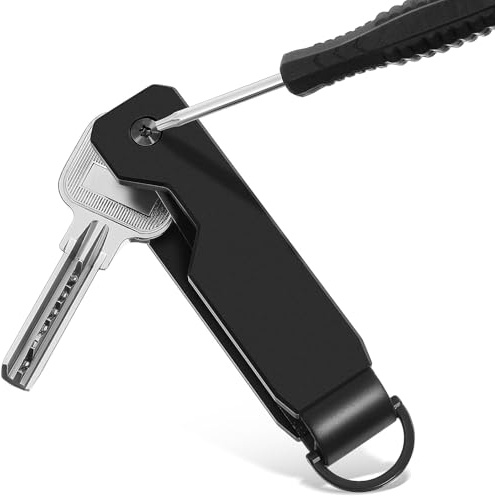 Llavero de Metal Compacto de Aleación de Aluminio Negro, Diseño Minimalista | Clip Portátil Desmontable, Accesorio Silencioso de Uso Diario y Profesional