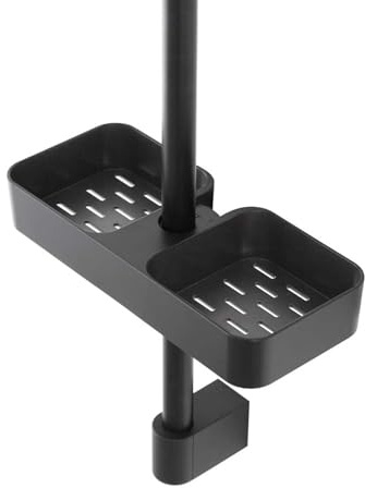 SOLEILUX Mensola doccia universale in abs rinforzato per asta saliscendi da 18-22-25mm - 25x11x4cm (NERO)
