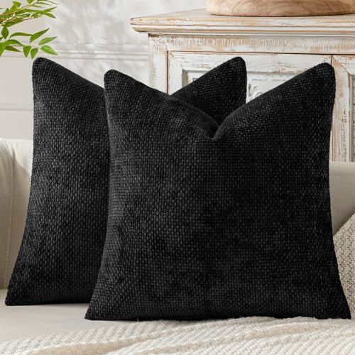 MIULEE Chenille Kissenbezug 40x40 2er Set Dekokissen Schwarz