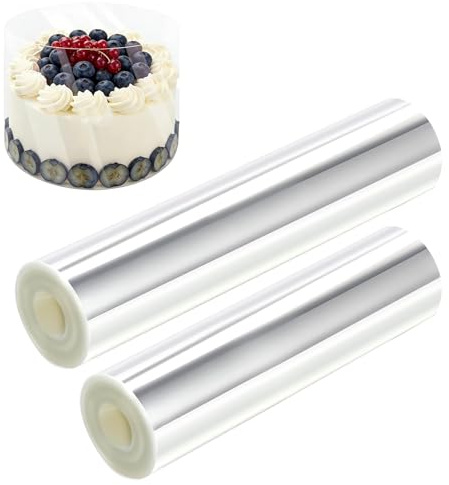 2 Rolle Tortenrandfolie 20 cm Hoch/15 cm Hoch x 10m, Transparent Acetat Folie Wiederverwendbar, Tortenfolie, Tortenring Folie für Mousse Tortenringe Tortendeko Dessertringe Kuchenfolie Torten Folien