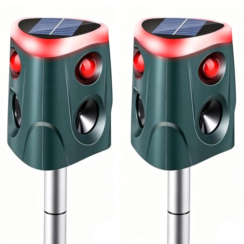 XIAXIA 2X Repelente de Gatos 360 Grados - Ahuyentador Gatos con Energía Solar,Impermeable Ultrasonido IP55 en 4 Modos,Repelente al Aire Libre para Animales para/Ardillas/Mapaches/Perros