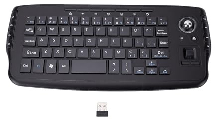 Fockety Teclado inalámbrico con trackball, 26 x 13 x 2,5 cm, Negro | Ratón ergonómico Bluetooth 2,4 GHz con trackball, teclas tipo X de respuesta rápida, diseño compacto y cómodo para
