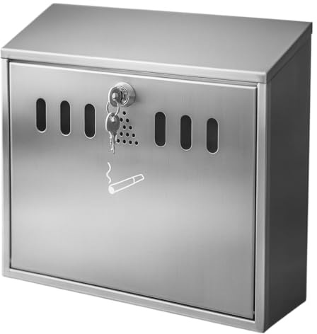 Chabrias Ltd Lockable Wall Mounted Stainless Steel Ashtray - Weatherproof Outdoor Cigarette Bin with Key for Offices Pubs Entrances Smoking Shelters Commercial Sites and Hospitality