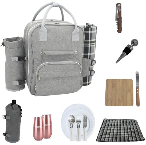 Picknickryggsäck för äventyr, isolerad picknickryggsäck för 2, bra alternativ till en skrymmande picknickkorg, romantisk picknickuppsättning för 2, picknickkorg för 2, picknickväska