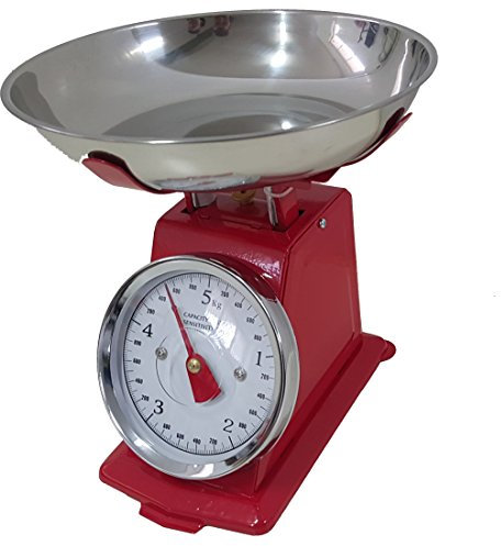 Bilancia ROSSA da cucina 10 KG meccanica analogica con stile retro' in metallo con piatto in acciaio, EURONOVITA'