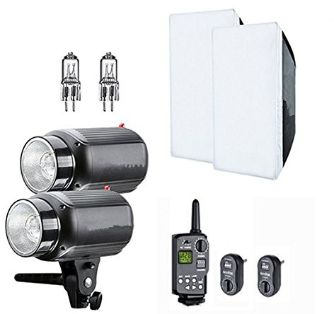 GOWE Lot de 2 têtes de flash stroboscopiques pour studio photo avec déclencheur, boîte à lumière et lampe de rechange 250 W