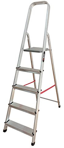 BTF - Escalera Tijera Plegable - 5 Peldaños en Aluminio - Escaleras Plegables Aluminio - Hecho en Europa - Portátil y Plegable. BTF-TJL105