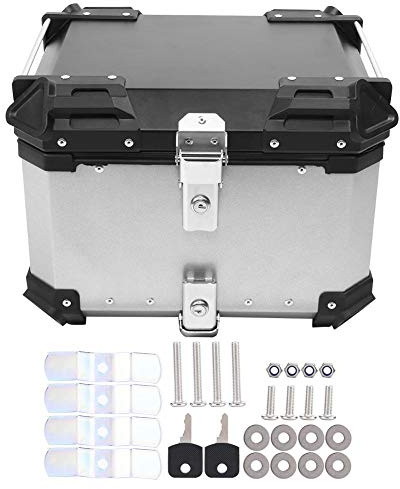 Motorrad Heckbox Motorrad Kofferraum Gepäck Aluminium Top Case Universal 45L Motorrad Aluminium Top Case Tail Box Gepäck (Silber)