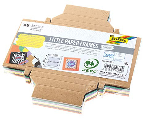 folia 64801 - Little Paper Frames quadratisch, Bilderrahmen aus Fotokarton zum Zusammenkleben, 48 Stück sortiert in 8 Farben