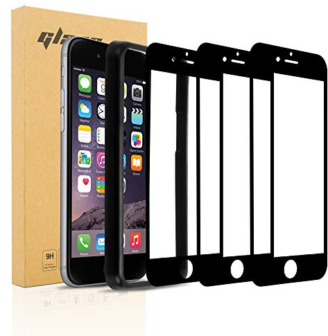 Cadorabo 3x Vidrio templado cobertura completa compatible con Apple iPhone 6 / 6S en TRANSPARENTE con NEGRO - Paquete de 3 Vidrio protector de pantalla en dureza 9H, touch 3D con ayuda de instalación