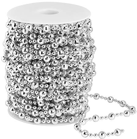 Weihnachtsbaum Perle Girlande, 65,6 Fuß künstliche Perlen Schnur Perle Stränge Kette für DIY Geschenkverpackung Weihnachtsdekoration(Silber)