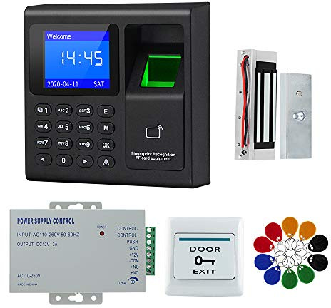 FTSTech Kartenkennwort Fingerabdruck RFID-Türzugriffskontrollsystem-Kit,Home Security Proximity Door Entry-Tastatur,Ausgangstaste,10 Schlüsselanhänger (60kg Magnetic Lock)