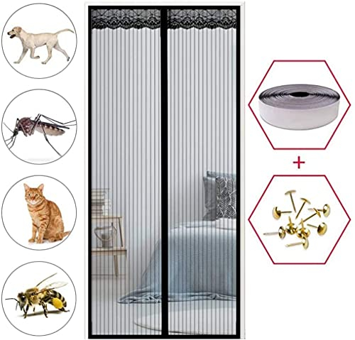 GOUDU Magnet Fliegengitter Tür Balkontür 100x225cm Fliegengitter Tür Dachfenster Insektenschutz Ohne Bohren für Balkontür Wohnzimmer Terrassentür - Schwarz