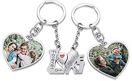 Zysta Personalized Fotogravur Pärchen Schlüsselanhänger 2 Stück Magnet Herz Puzzle Schlüsselanhänger mit Gravur Paar Schlüsselbund Liebe Keychain für Partner Geschenk