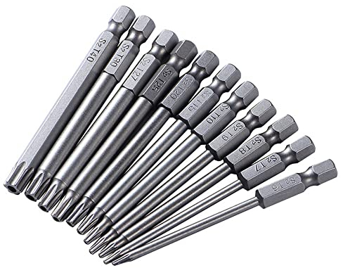 Set di 11 cacciaviti lunghi Torx, 1/4, magnetici a testa di stella, T6-T40, codolo esagonale elettrico, set di punte Torx, 75 mm di lunghezza