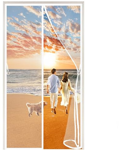Magnetic Fly Screen Door,Heavy Duty Mesh Curtain 185x225cm(73x89inch) Automatic Closing Insect Bug Screen,Keep Bugs Out & Let Fresh Air in Easy to Install,for Balcony Sliding Doors - White A
