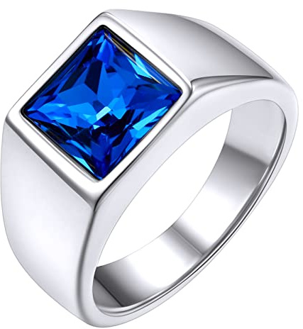 GoldChic Schwarzer/Blauer Stein Ring Herren Damen Siegelring mit Gravur Geburtsstein Edelstahlring Bandring Solitärring Schmuck Größe 54mm bis 72mm wählbar