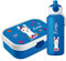 4you DESIGN Brotdose - Trinkflasche Set Alpaka, Lama mit Namen | Campus mit Bento-Box & Gabel | Ohne Weichmacher BPA | Brotdose mit Fächern für Kindergarten und Schule | Blau, 750ml Box 400ml Flasche