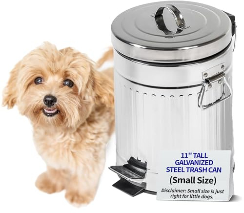 Pet Fit For Life - Steel Trash Can with Lid, Steel Galvanized Trash Can, Step Foot Pedal, Plastic Inner Lining, Liner Bags, Weather-Resistant Outdoor Bin for Yard, 11 Tall, 5L/1.3 Gallons - Small