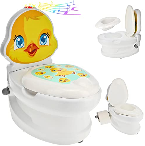 alles-meine.de GmbH Kindertoilette/Töpfchen Spülgeräusch + Licht Ente mit Wasserspülung Sound - Nachttopf/Babytopf - mit Deckel - weiß - Musik - Toilettentrainer - Baby..