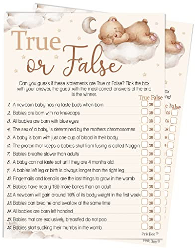 Pink Bee Baby Shower Games True or False Gender Reveal Party Teddy Bear Themed Up to 20 Players