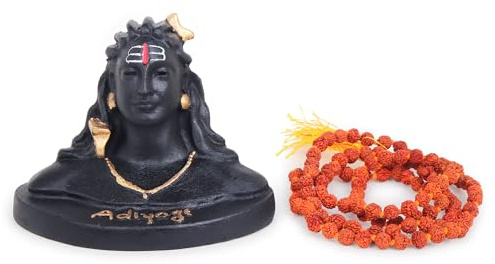 Zap Impex Adiyogi-Statue mit zertifizierter Rudraksha-Halskette | Lord Shiva-Statue für das Armaturenbrett im Auto | Mahadev-Statue Shiv Pooja als Heimdekoration, Tempel-Puja