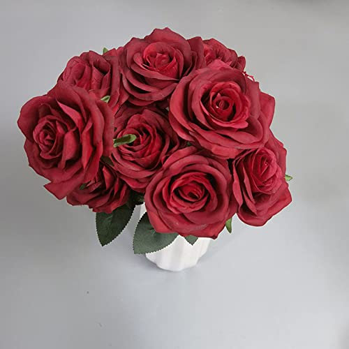 SAMEZA 9Roses Bouquet Künstliche Gefälschte Seidenblume Dusty Pink Schwarz Weiß Hochzeitsdekoration Weihnachtsfeier Display Geschenk, 25