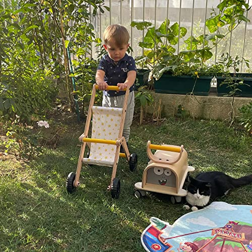 FAFOUR Hölzerner Kinderwagen für Puppen, Puppenwagen im Retro-Stil für Babys, Montessori-Kinderzimmerspielzeug und Baby Push Walker, hölzernes Kinderwagen-Spielzeug
