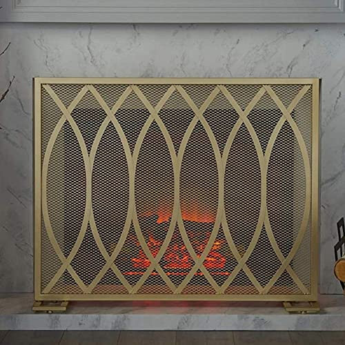Grille de Pare-étincelles de cheminée de Finition Rustique pour cheminée préfabriquée, Grands foyers et poêles à Bois Écran de cheminée en Fer forgé, doré