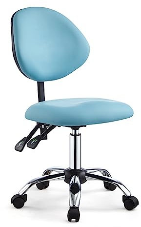 Sattelhocker Sattelhocker für Dentalhygienikerin, Professioneller Sattelstuhlhocker mit Rollen, Ergonomischer Rollstuhl mit Neigbarer Rückenlehne ( Color : Blue , Size : 46 cm - 59 cm (18 1/8-23 1/4