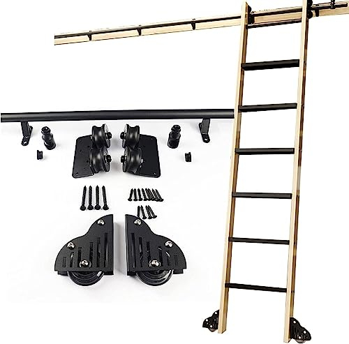 Schiebeleiter-Kit, rollende Bibliotheksleiter, Schienenschiene | Rollleitern für Bücherregal, Lager, Bar, Schrank-Set, mobiles Leiter-Hardware-Set, Rollensystem (ohne Leiter) (Größ