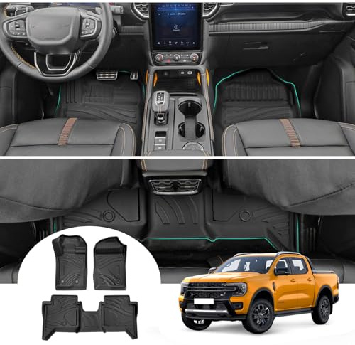 GAFAT Kompatibel mit Neu Ford Ranger T9 Fussmatten 2024 2025 2026, Ranger T9 Raptor Wildtrak XLT Fußmatten, TPE Allwetter Original 3D Scannen Hoher Rand 5-7 cm, Ranger 2025 Zubehör
